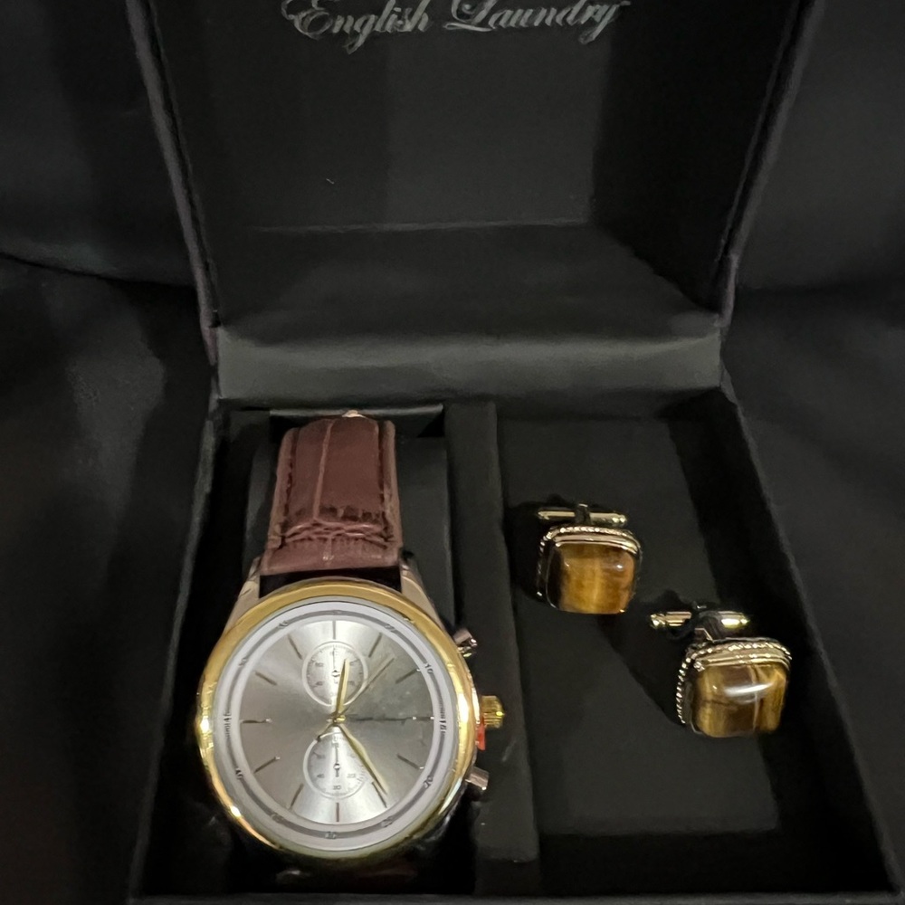 English Laundry Set Brown and Gold Watch and a pair of cufflinks